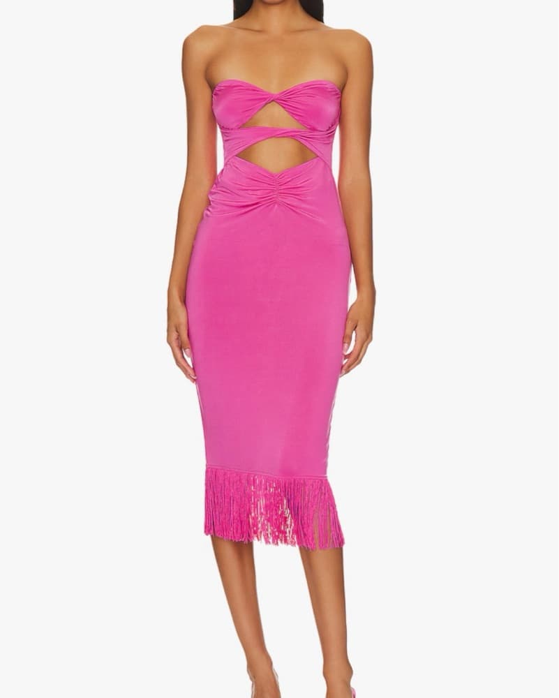 NBD Pink Cutout Fringe Midi Dress - Image 1