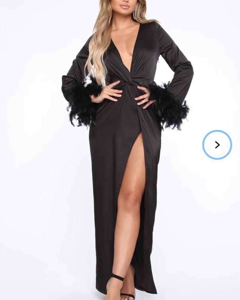 Black Feathered Satin Gown - Image 1
