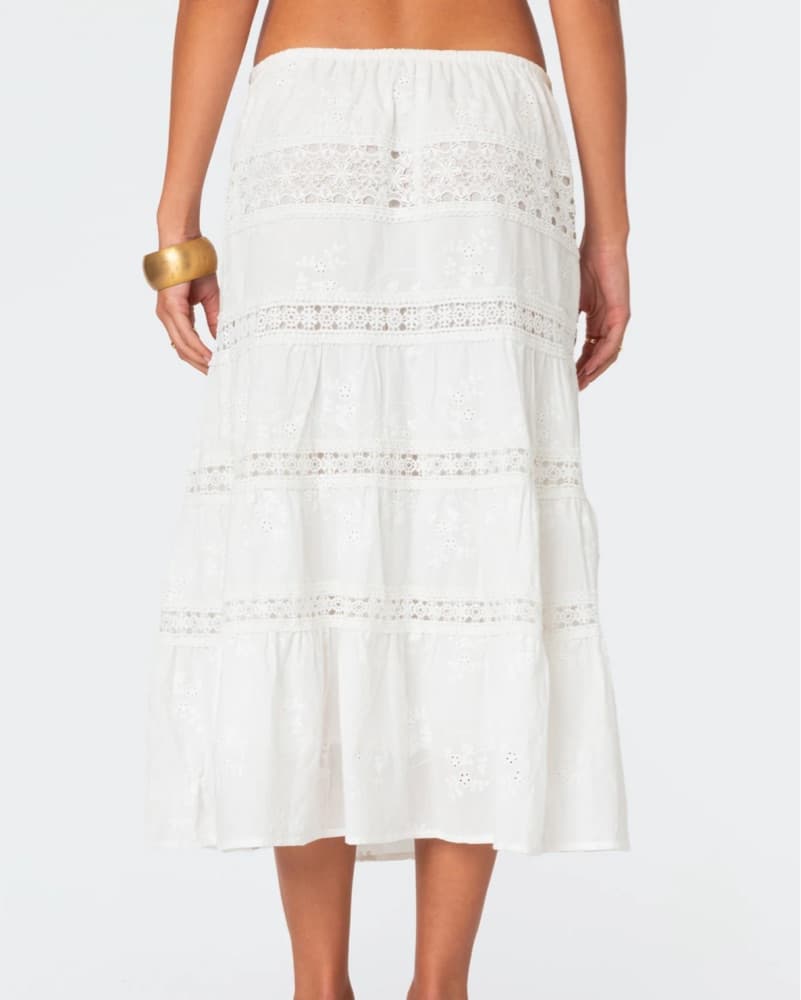 Tiered White Lace Midi Skirt - Image 2