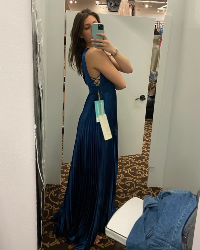 Tarikediz Blue Pleated Evening Gown - Image 2