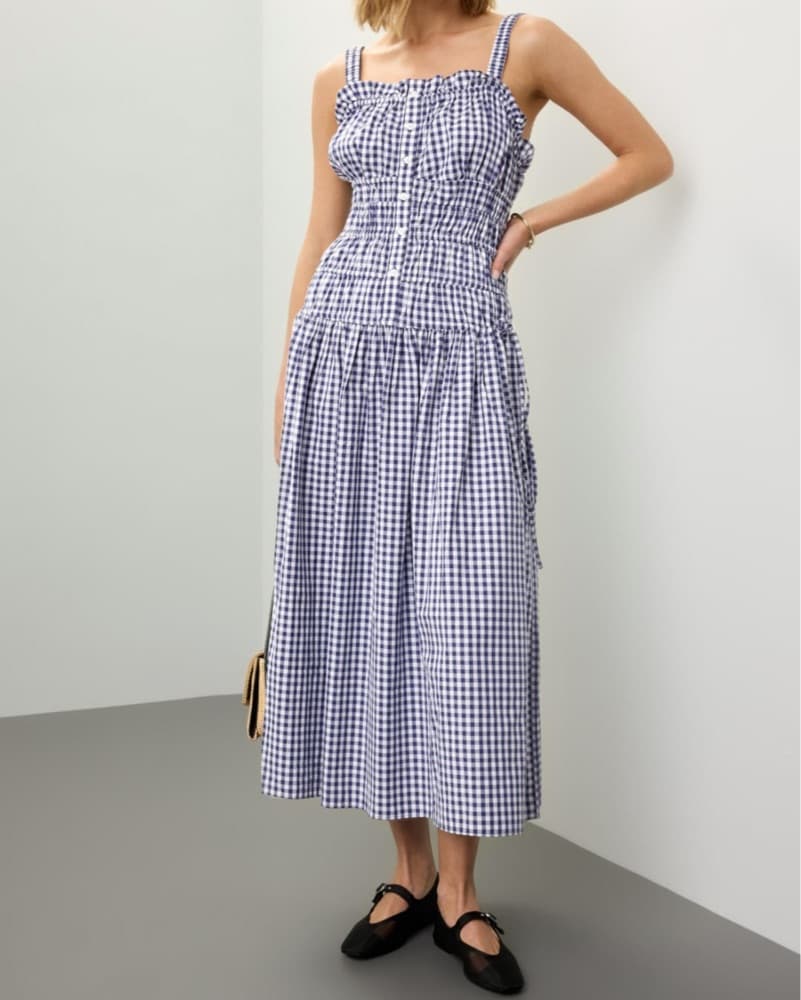 Jason Wu Navy Gingham Midi Dress - Image 1