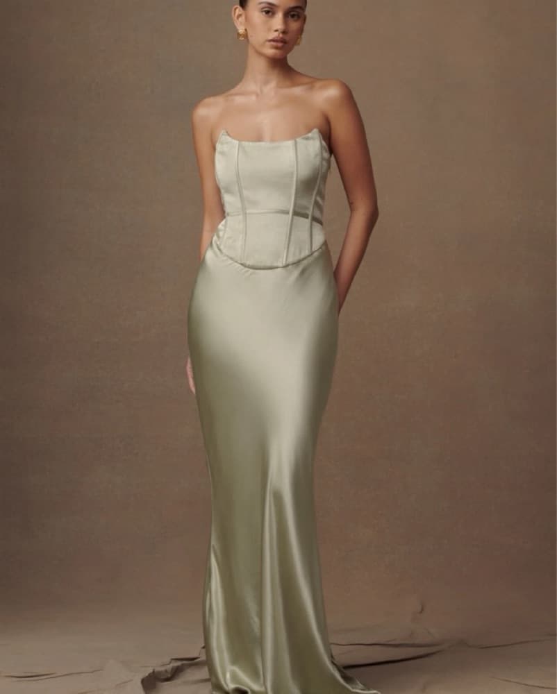 Sage Satin Bustier Floor Length Dress - Image 2