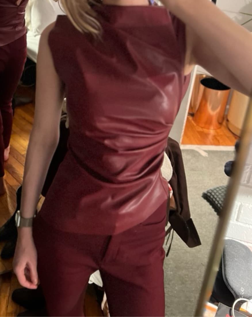 Red Vegan Leather Mockneck Top - Image 2