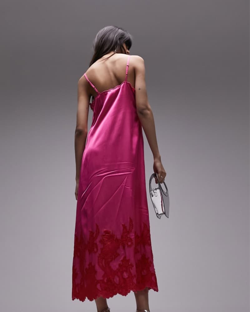 Topshop Satin Lace Cami Midi Dress - Image 3