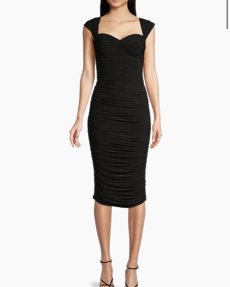 Norma Kamali Black Ruched Midi Dress - Image 5
