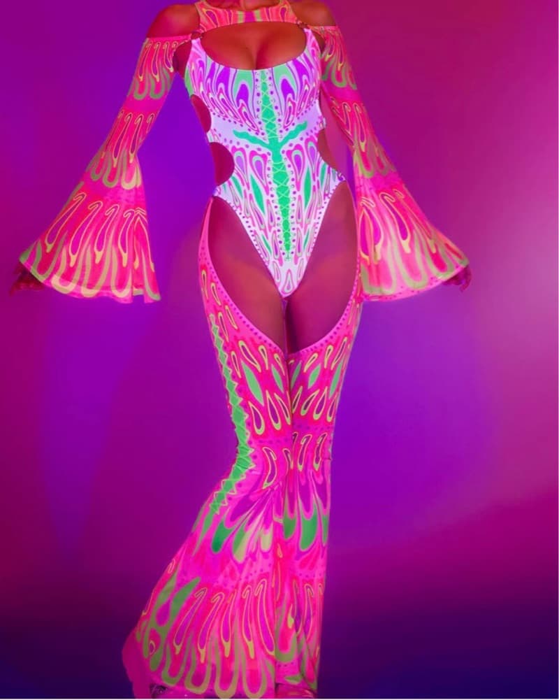 Badinka Blush Moth Flared Chaps Catsuit - Image 1