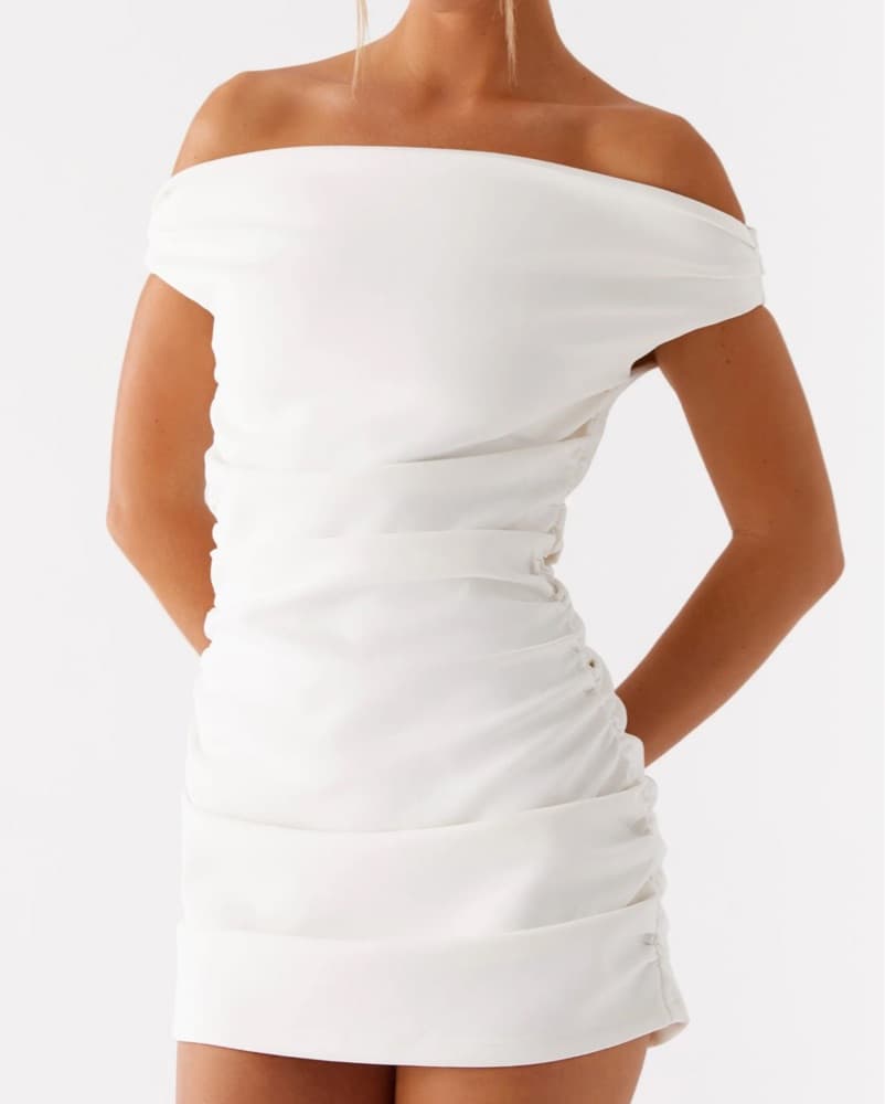 White Off Shoulder Mini Dress - Image 1