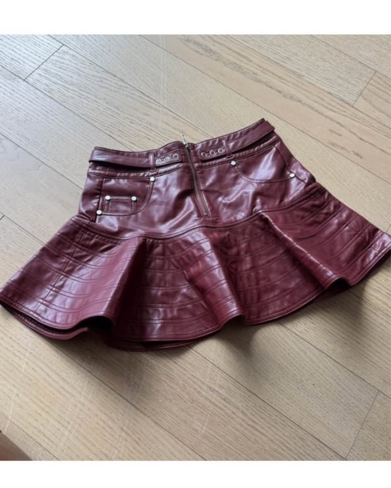 NWT Red Faux Leather Flared Miniskirt  - Image 5