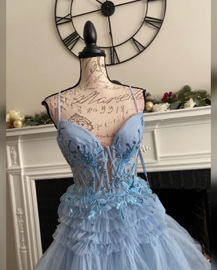 NEW Light Blue Ruffle Prom Dress - Image 4