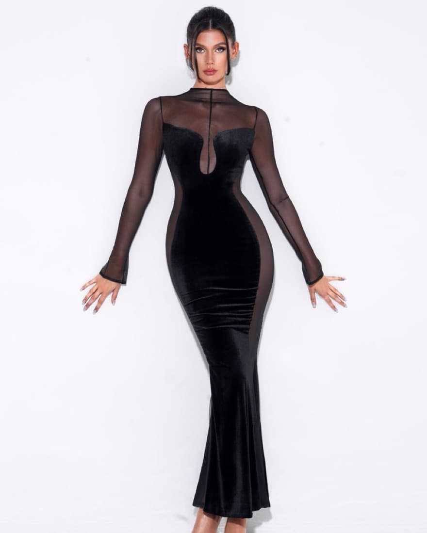 Velvet & Sheer Midi dress - Image 2