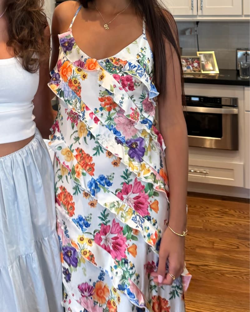 Romance Ruffle Dress in Ivory Botanical - Image 6
