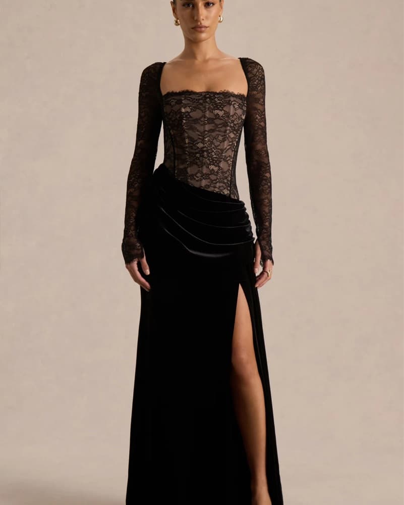 Black lace wedding guest dress - Image 1