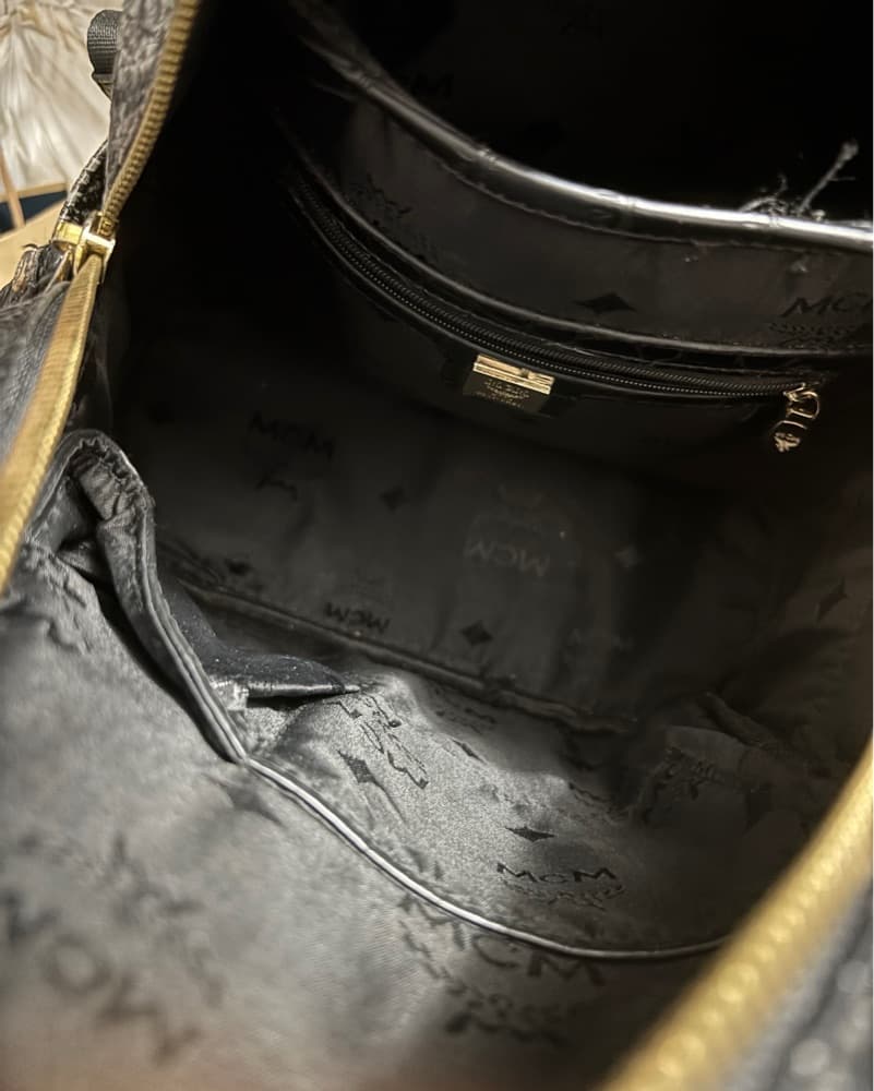 MCM Black Python Effect Studded Backpack - Image 2