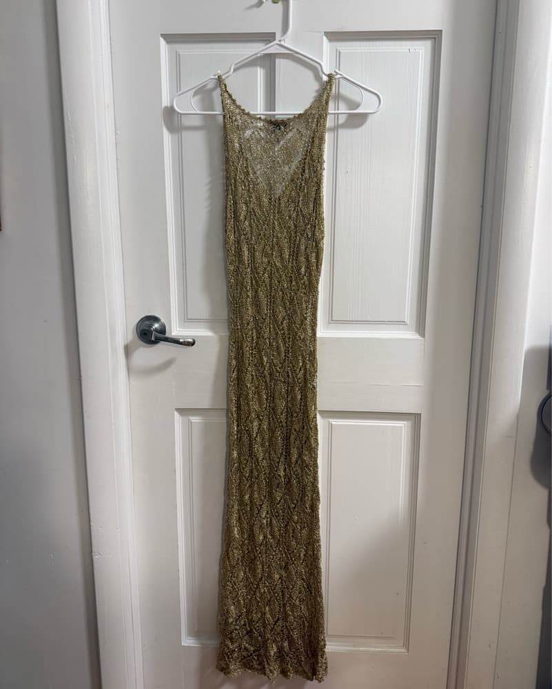 Ganni Metallic Gold Maxi Dress - Image 4