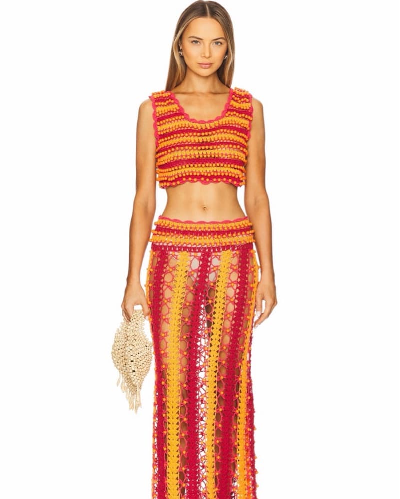 Vibrant Crochet Cropped Top and Maxi Skirt Set - Image 1