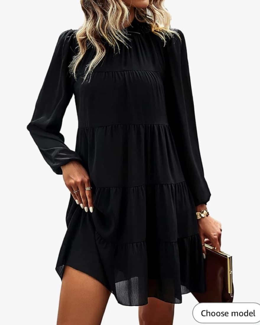 Long Sleeve MockNeck Mini Babydoll Dress - Image 2