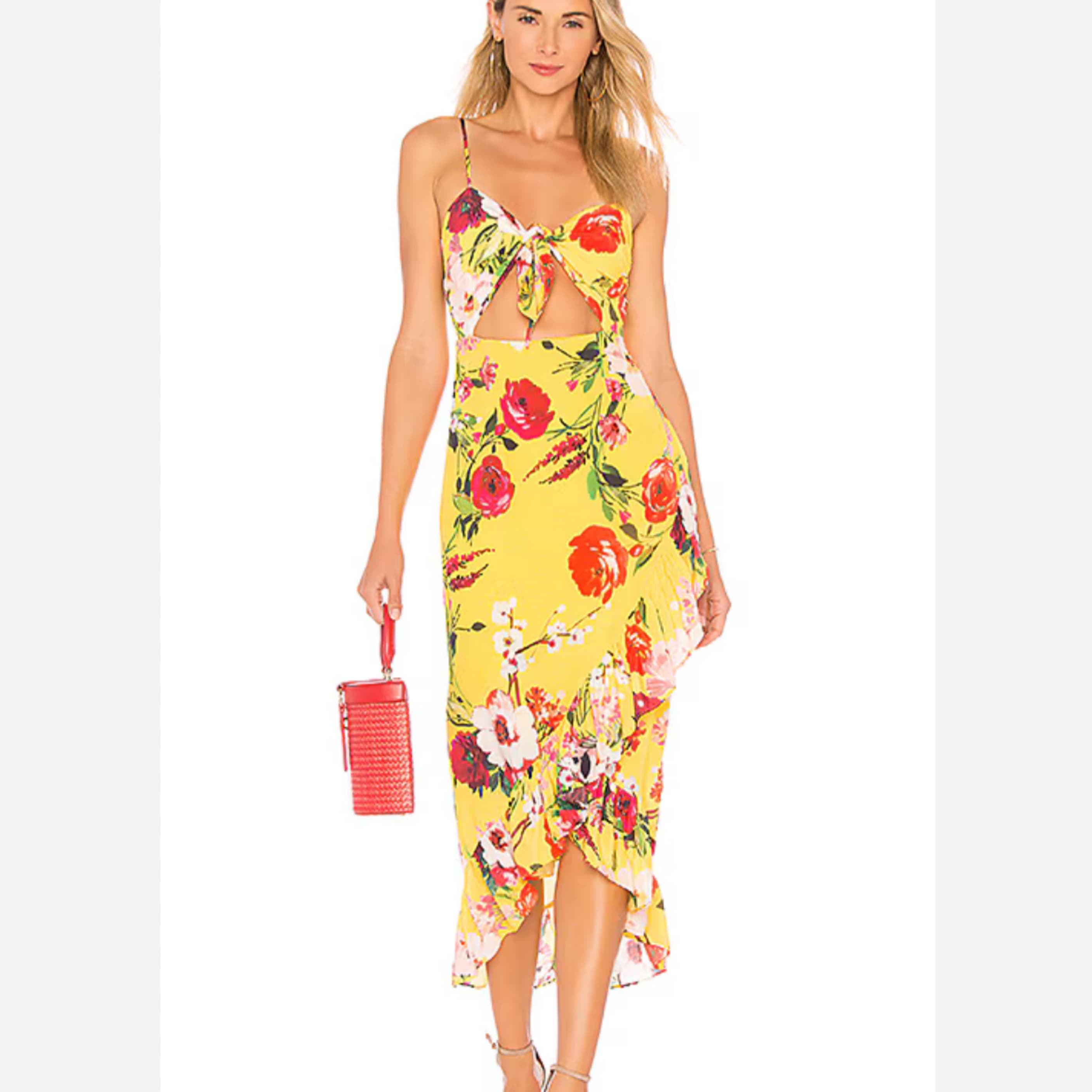 Privacy Please Yellow Floral Midi Dress - Image 1