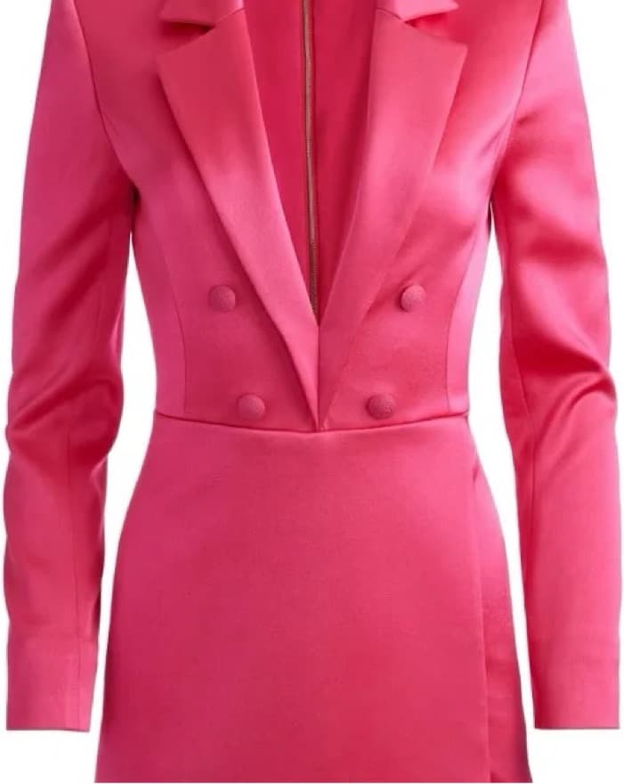 Vibrant Pink Satin Blazer Romper - Image 2