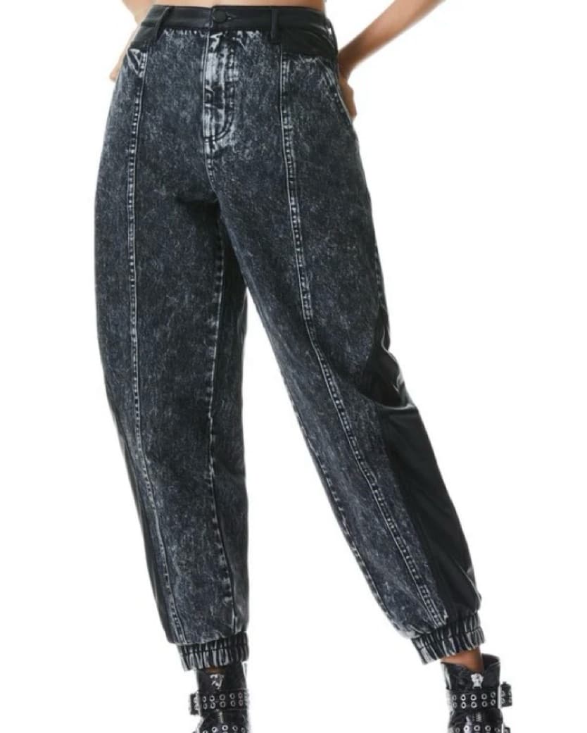 Denim / Leather Paneled Jeans - Image 4