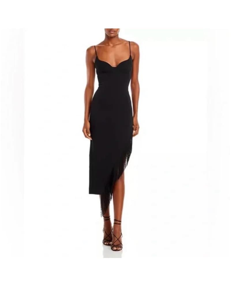 David Koma Chic Black Fringed Midi Dress - Image 1