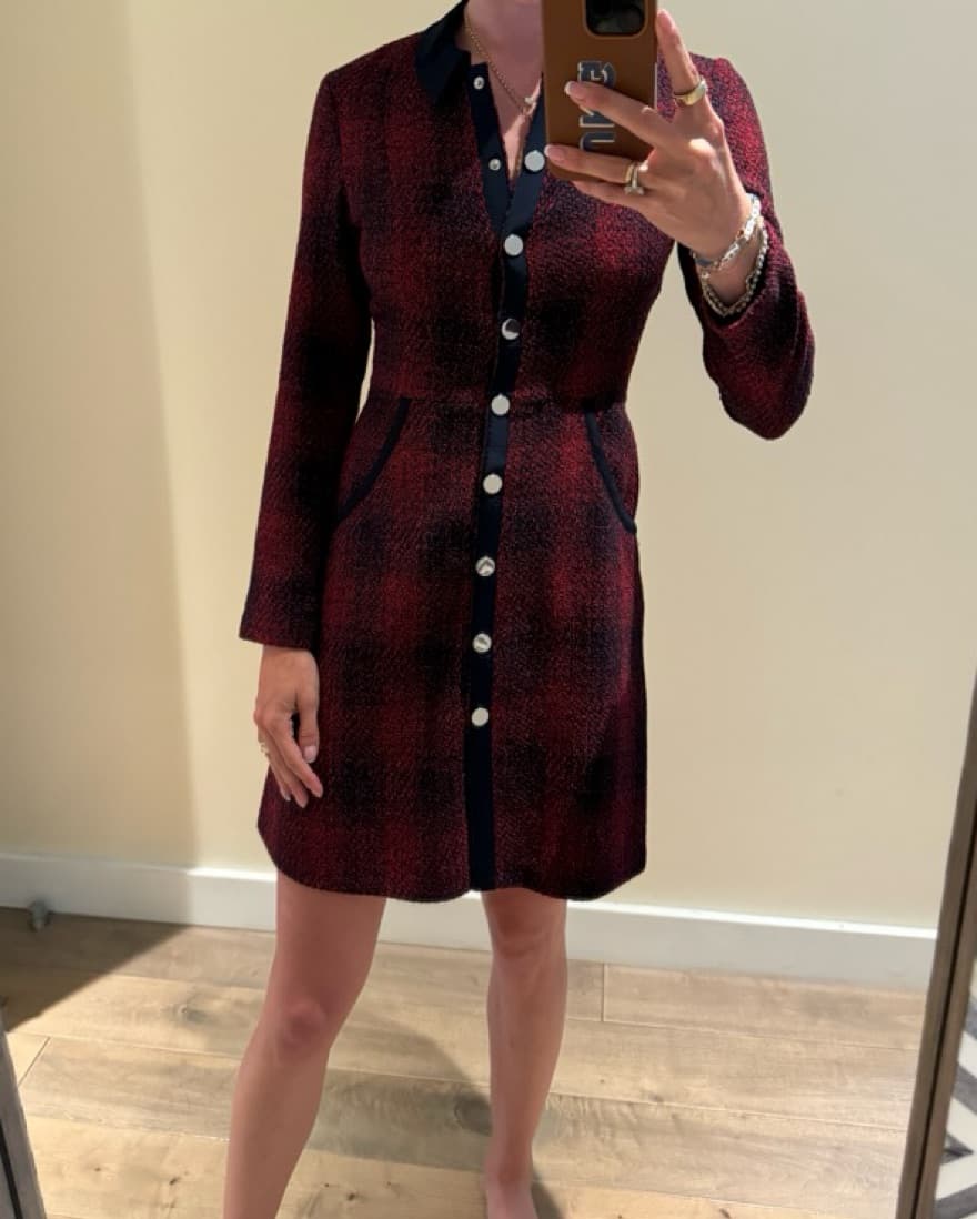 Maje Red And Navy Tweed Work Dress - Image 3