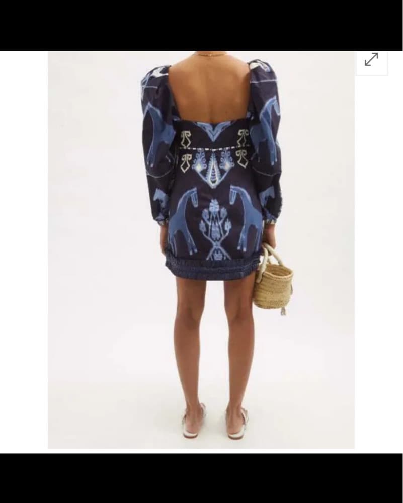 Johanna Ortiz Blue Raffia Trim Dress - Image 3