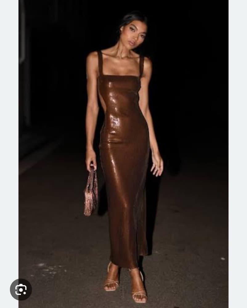 Adoria Sequin Cut Out Maxi- Chocolate  - Image 1