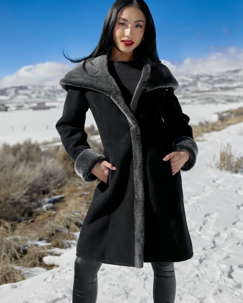38″ Genuine Merino Shearling Fur Coat - Image 1