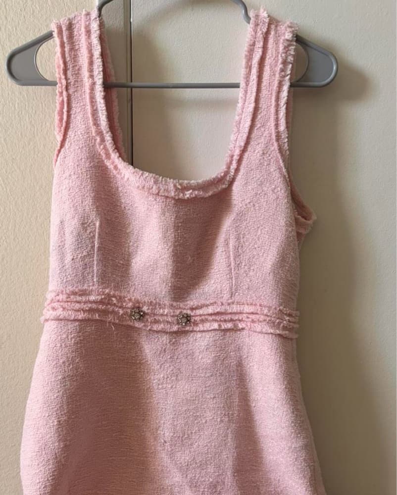 Zara Pink Tweed Frayed Dress - Image 2