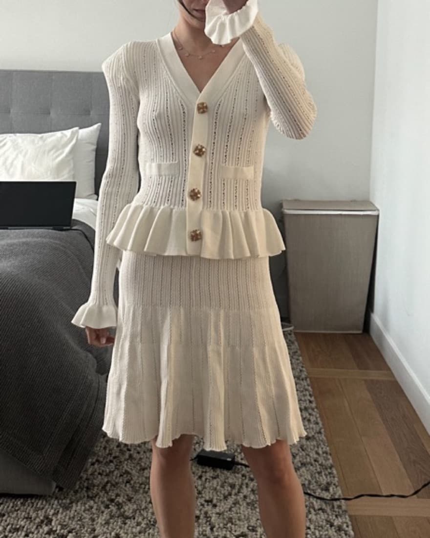 Self Portrait Pointelle Knit White Dress - Image 1