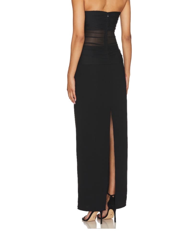 Black Ruched Strapless Maxi Dress - Image 3