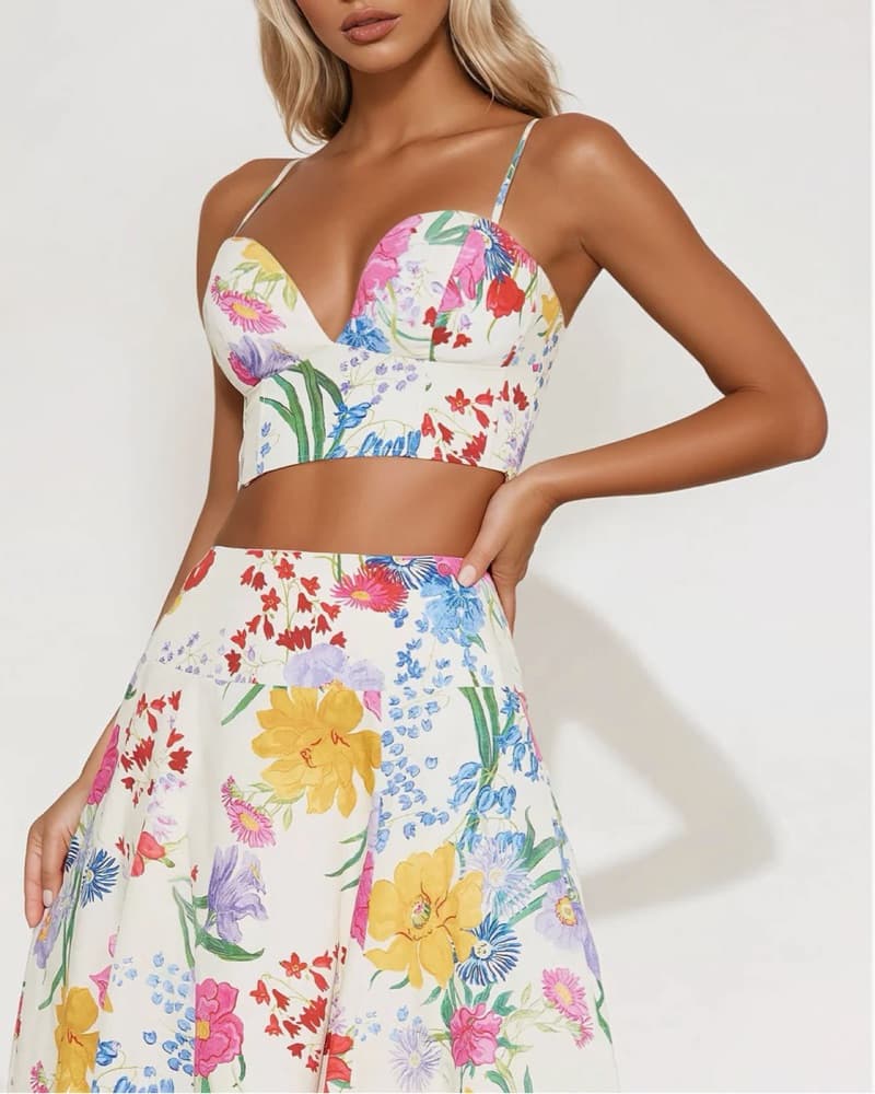 Vibrant Floral Crop Top and Skirt Set - Image 2
