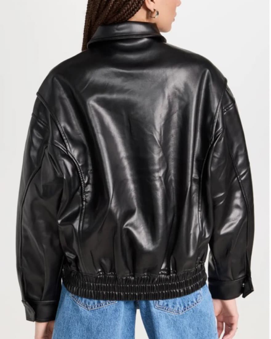 Oversized black leather bomber - Image 2