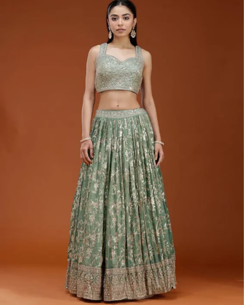 Green Sequins Lehenga - Image 5