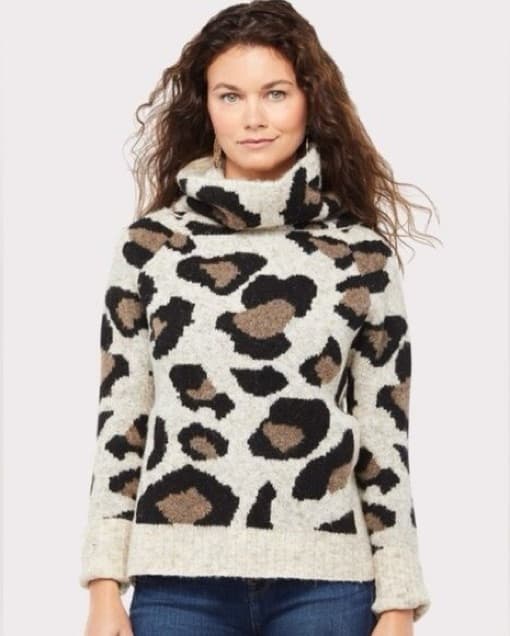 Leopard Print Turtleneck Sweater - Image 1