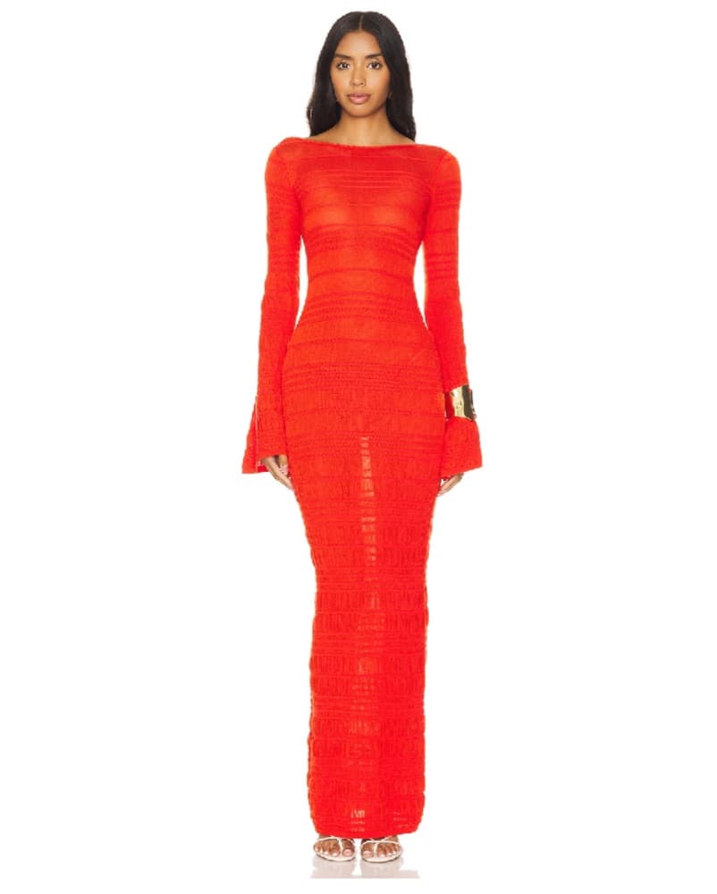 Dorit Red Ribbed Knit Maxi Dress - Image 1