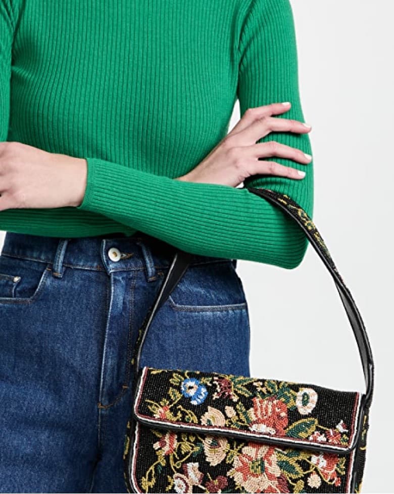 STAUD Tommy Beaded Bag - Black Floral - Image 2