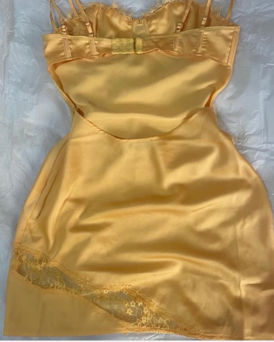 Meshki Gold Satin Mini Dress - Image 6