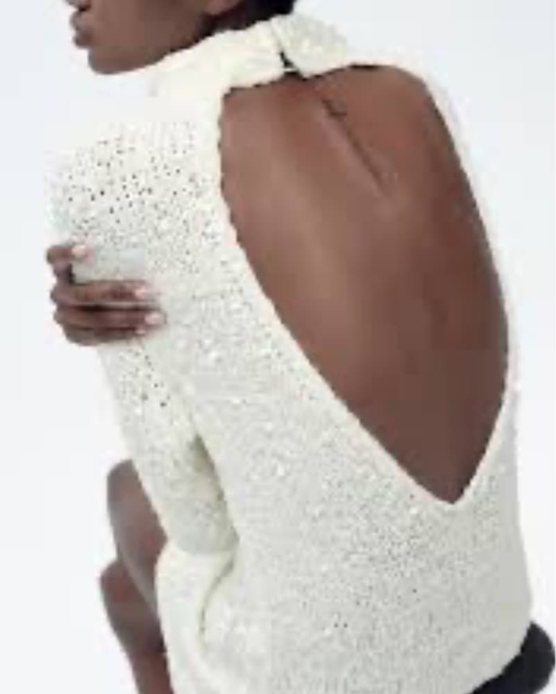 Zara Open Back Sequin Knit White Cream  - Image 2
