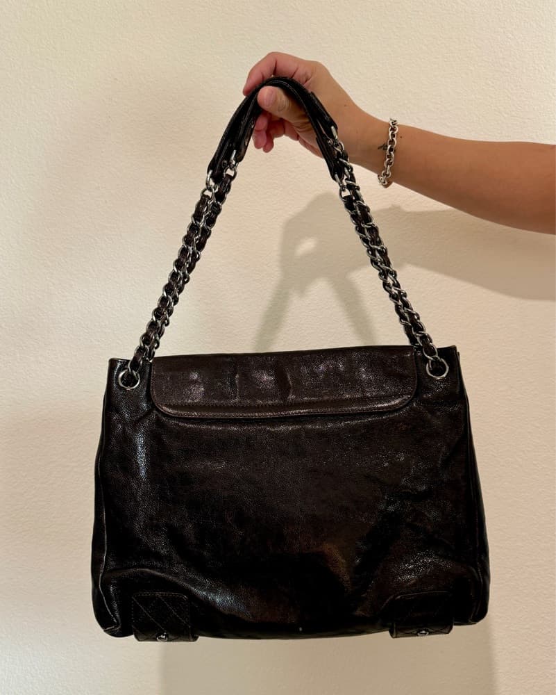 Chanel Leather Handbag with Chain Straps - Image 2