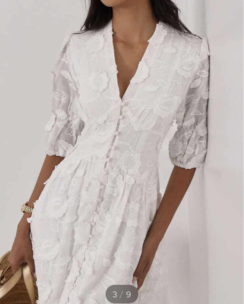 White Embroidered Midi Dress - Image 1