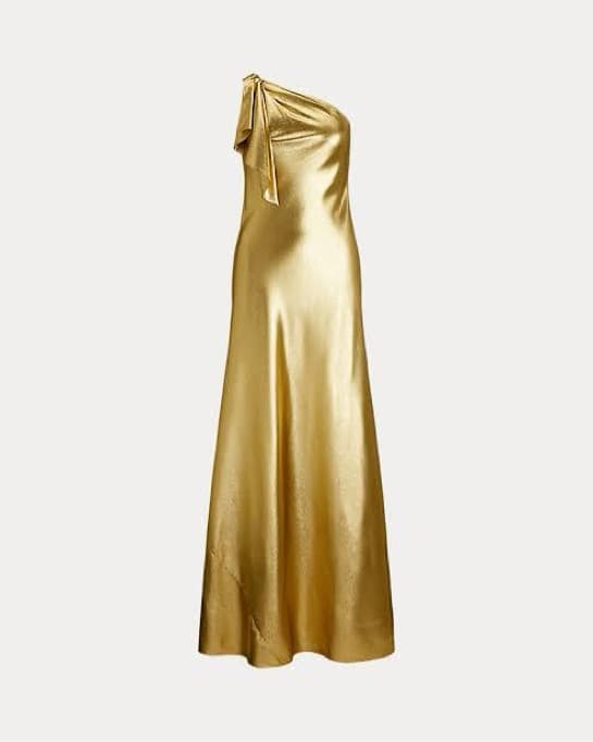 Metallic Charmeuse One-Shoulder Dress - Image 4