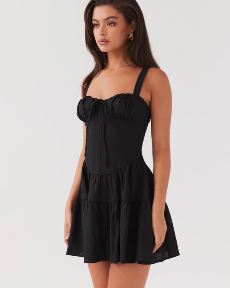 Lucie Linen Mini Dress In Black - Image 3