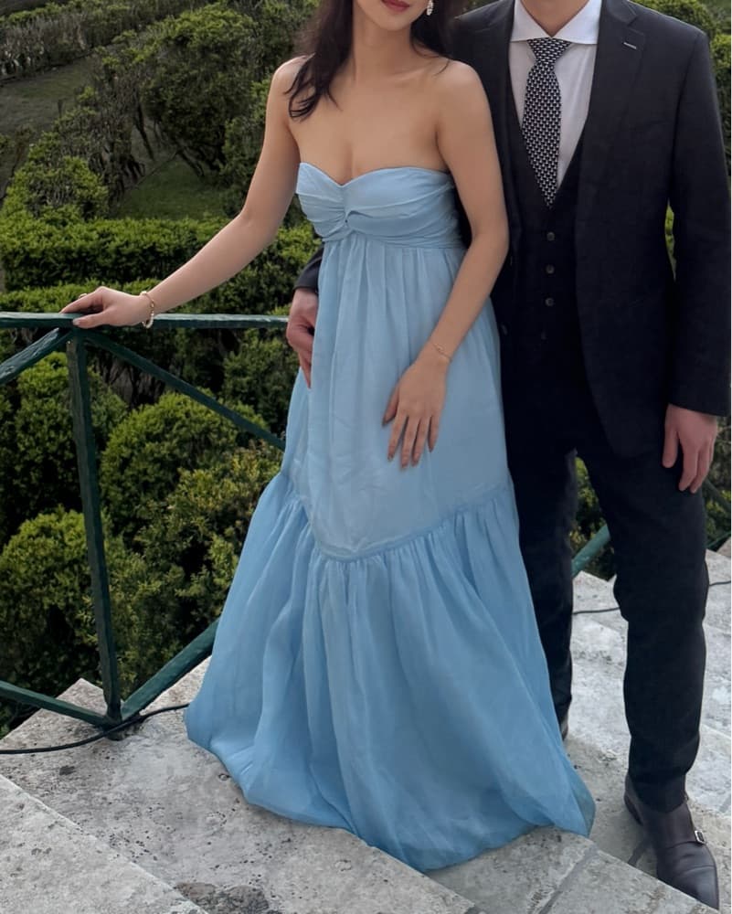 Soft blue strapless maxi Dress - Image 2