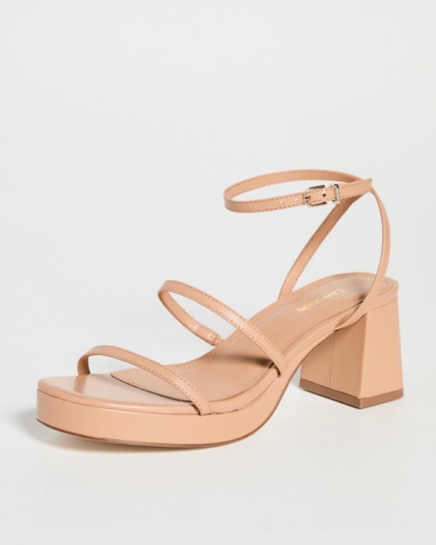 Tan Leather Platform Block Heel Sandal - Image 1
