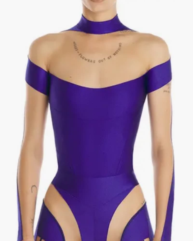 Mugler Blue Illusion Neckline Bodysuit - Image 1