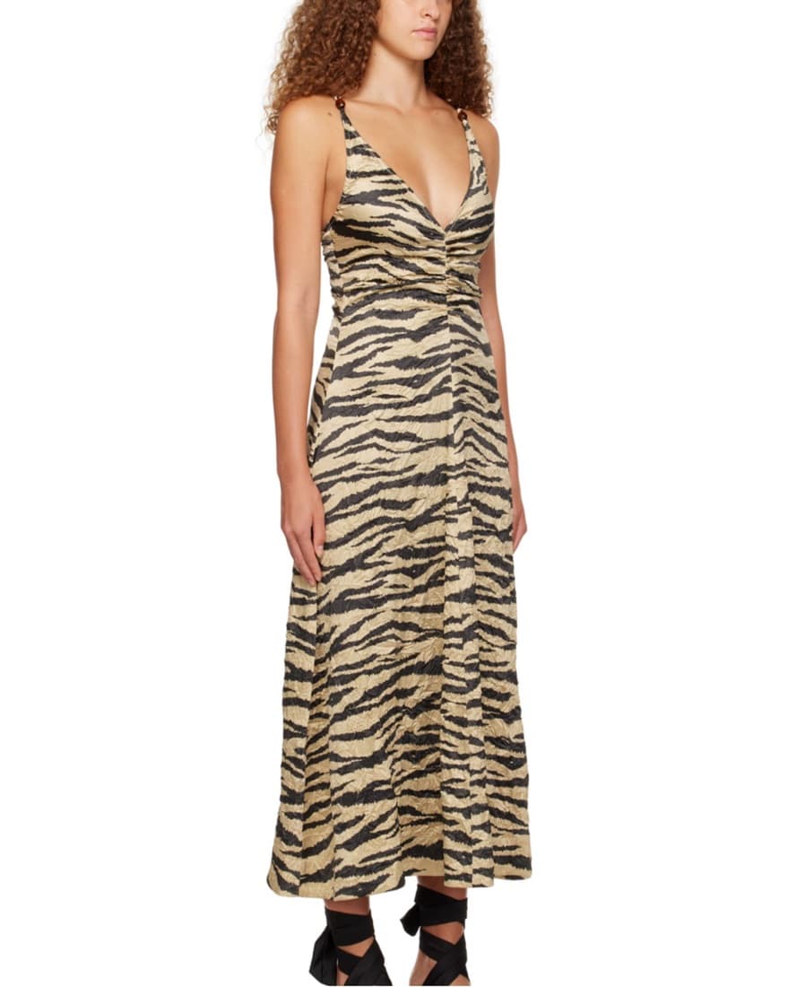 Ganni Khaki Crinkled Maxi Dress - Image 1