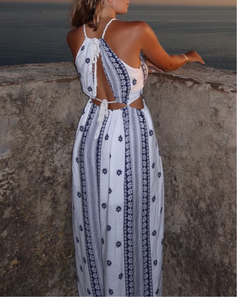 Blue & White Maxi Cut Out Dress - Image 2