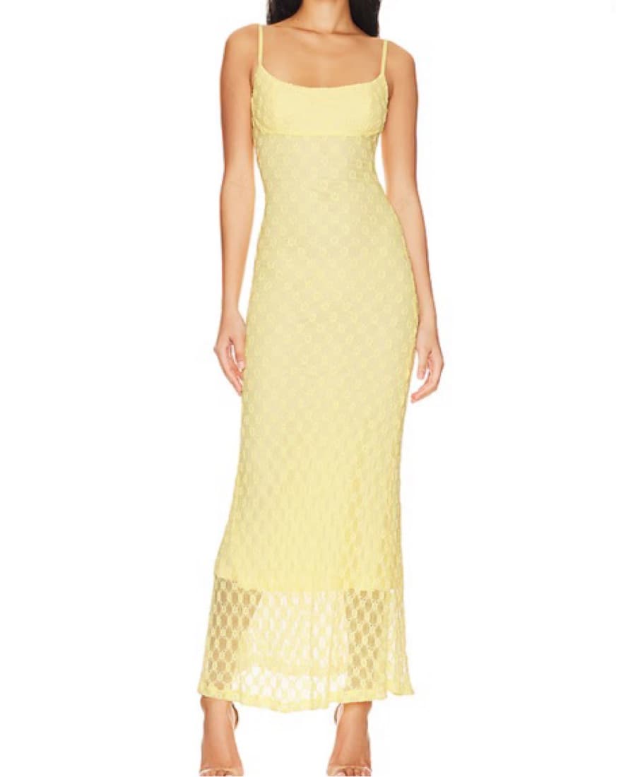 Elegant Yellow Lace Maxi Dress - Image 1