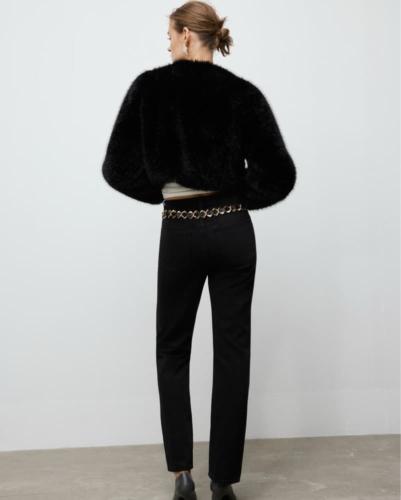 Black Faux Fur Short Coat - Image 2